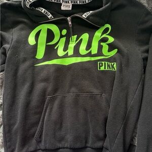 2015 Victoria's Secret PINK Black and White Logo Quarter-Zip Hoodie